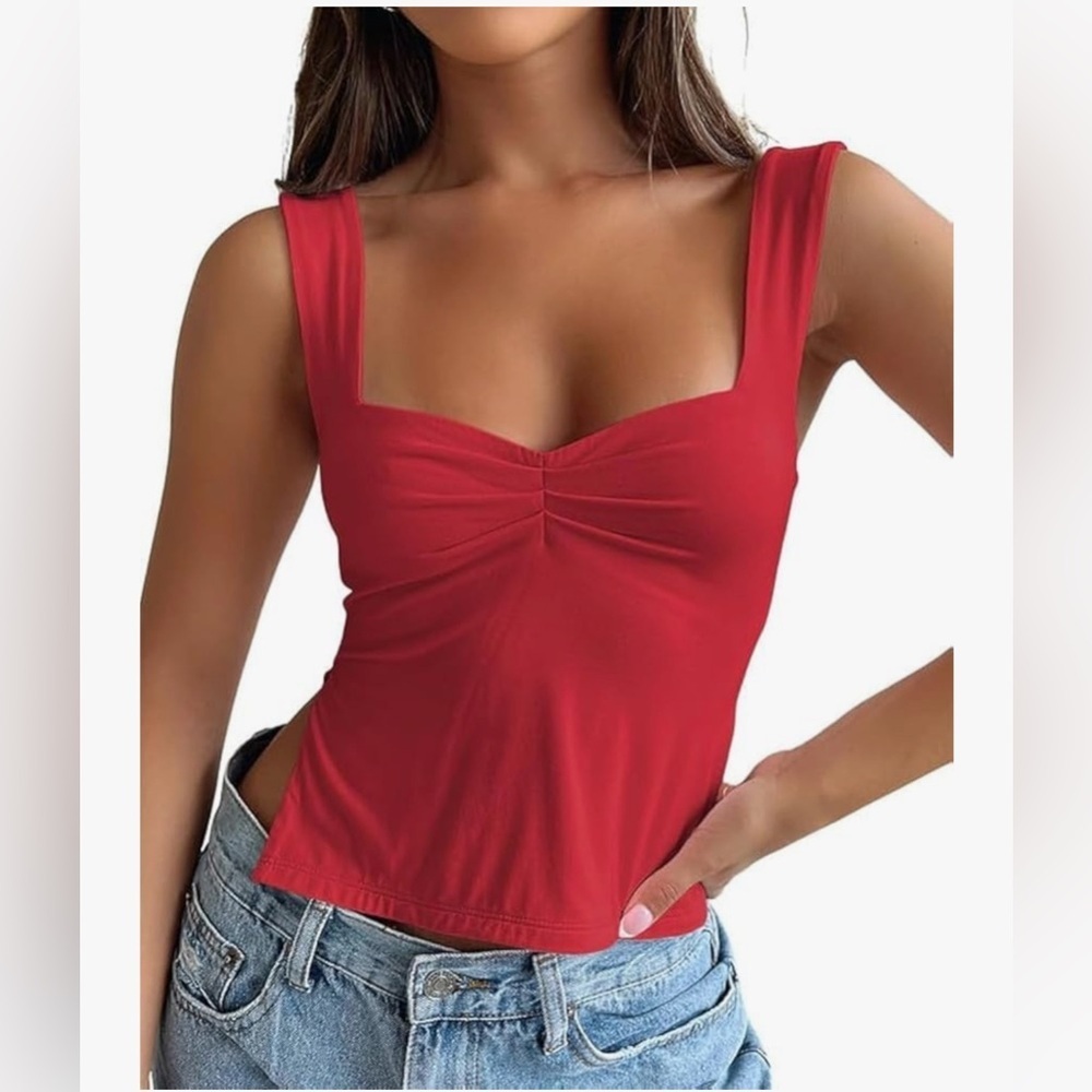 Trendy Queen Red Sweetheart Neck Crop Tank Top Side Slit Y2K Size S NWT
